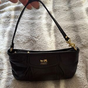 Coach Black Leather Shoulder Bag with Gold-Tone Logo